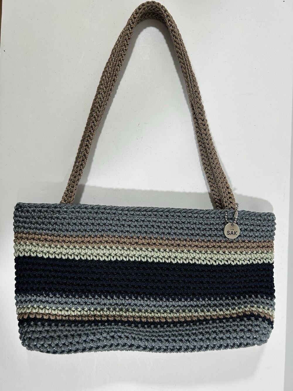 The SAK Women's Classic Mini Dusk Striped Top Zip Crochet Hand Bag w/ Sak Charm